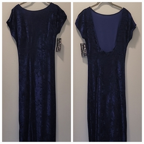 NWT Velvet Maxi Dress Size M Navy Blue Low Back Whimsigoth Deadstock Y2K 90s - Picture 3 of 13